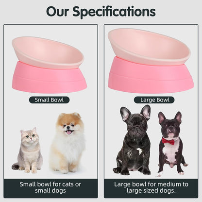 Bulldog Bowl Anti-Slip Dog Cat Dish Detachable Rubber Dog Bowl Pet Sterile Tilted Pet Feeder Slope Base (Pink, 2 Cup (Small/Medium Dog))