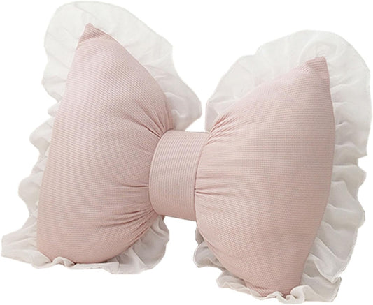 Fenteer Cute Bow Cushion, Soft Bowknot Decorative Throw Pillow, Comfortable Sofa Lumbar Pillow, Aesthetic Home Decor Bow Shaped Plush Bedside Cushion for Nursery Bed Sofa Couch, Style A Pink
