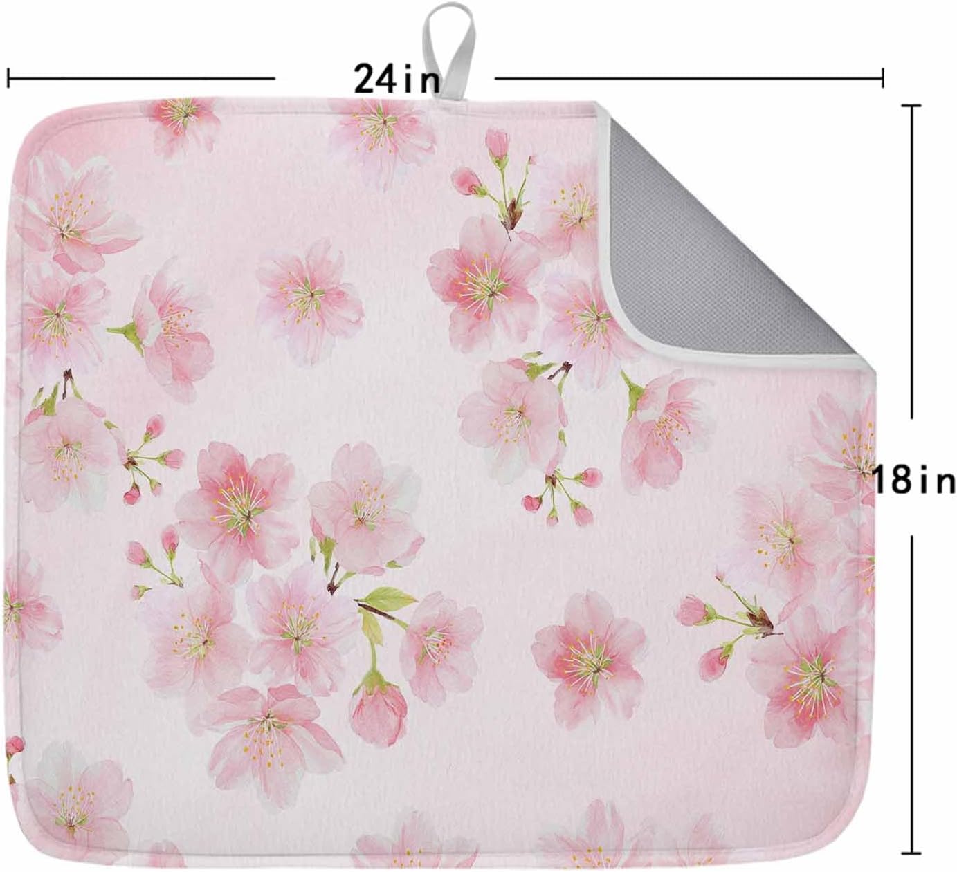 Pink Floral Dish Drying Mat for Kitchen Counter Modern Farmhouse Aesthetic Shabby Chic Flower Baby Microfiber Drying Pad, Absorbent Coffee Cup Dishes Drainer Mats 18"x24", 1 Pcs