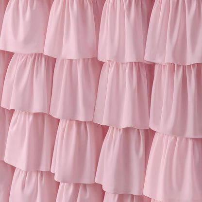 Pink Ruffle Shower Curtains for Bathroom, Cute Farmhouse Boho Fabric Chic Shower Curtain, 72" W x 72" L