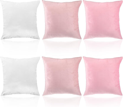 Pink Series Throw Pillow Covers 6 Pcs 18" x 18" Decorative Pillow Covers for Couch Soft Velvet Square Pillows Cover for Sofa Bedroom Patio Balcony Picnic Coquette Party Decor Accessories, No Inserts
