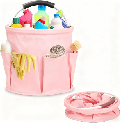 17L Large Storage Organiser Bag Folding Basket Picnic Tote Outdoor Cleaning Caddy with Handled Tool Bag Cleaning Supplies(Light Pink)