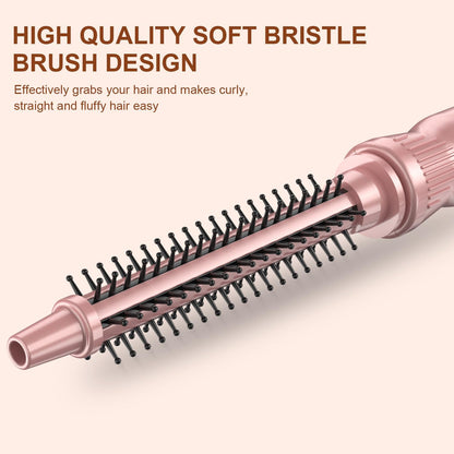 Heated Round Brush 1/2 Inch Small Curling Brush,Volumizing Thermal Brush 0.5 Inch Ceramic Tourmaline Heated Hot Ionic Iron, Tiny Curling Wand Hair Styler Tool (Pink, 0.5 inch)