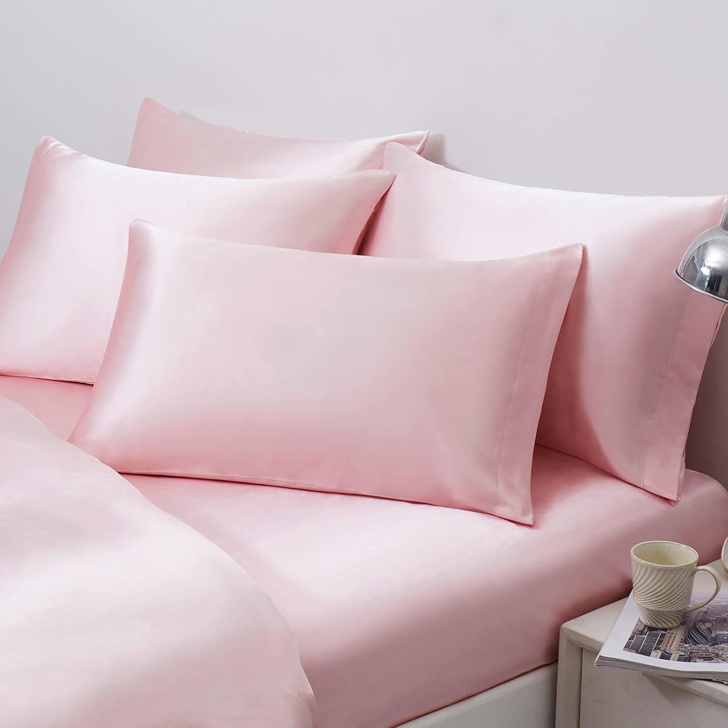 Ersmak Satin Pillowcase King Set of 2, Ultra Soft & Silky Satin Pillow Cases for Hair and Skin, Wrinkle Fade Resistant Pillow Covers with Envelope Closure (Blush Pink)