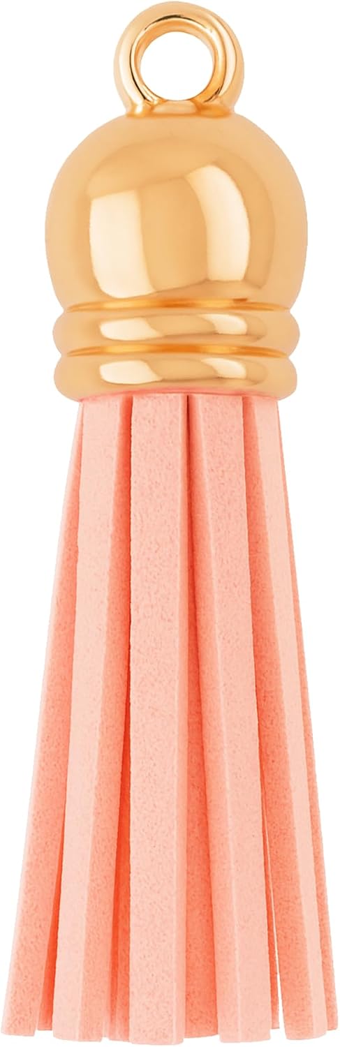 Mandala Crafts 100 Pcs Rose Gold Cap Peach Faux Suede Tassels Bulk Keychain Making Supplies - Small Leather Tassels for Charms, Jewelry Making, and DIY Crafts