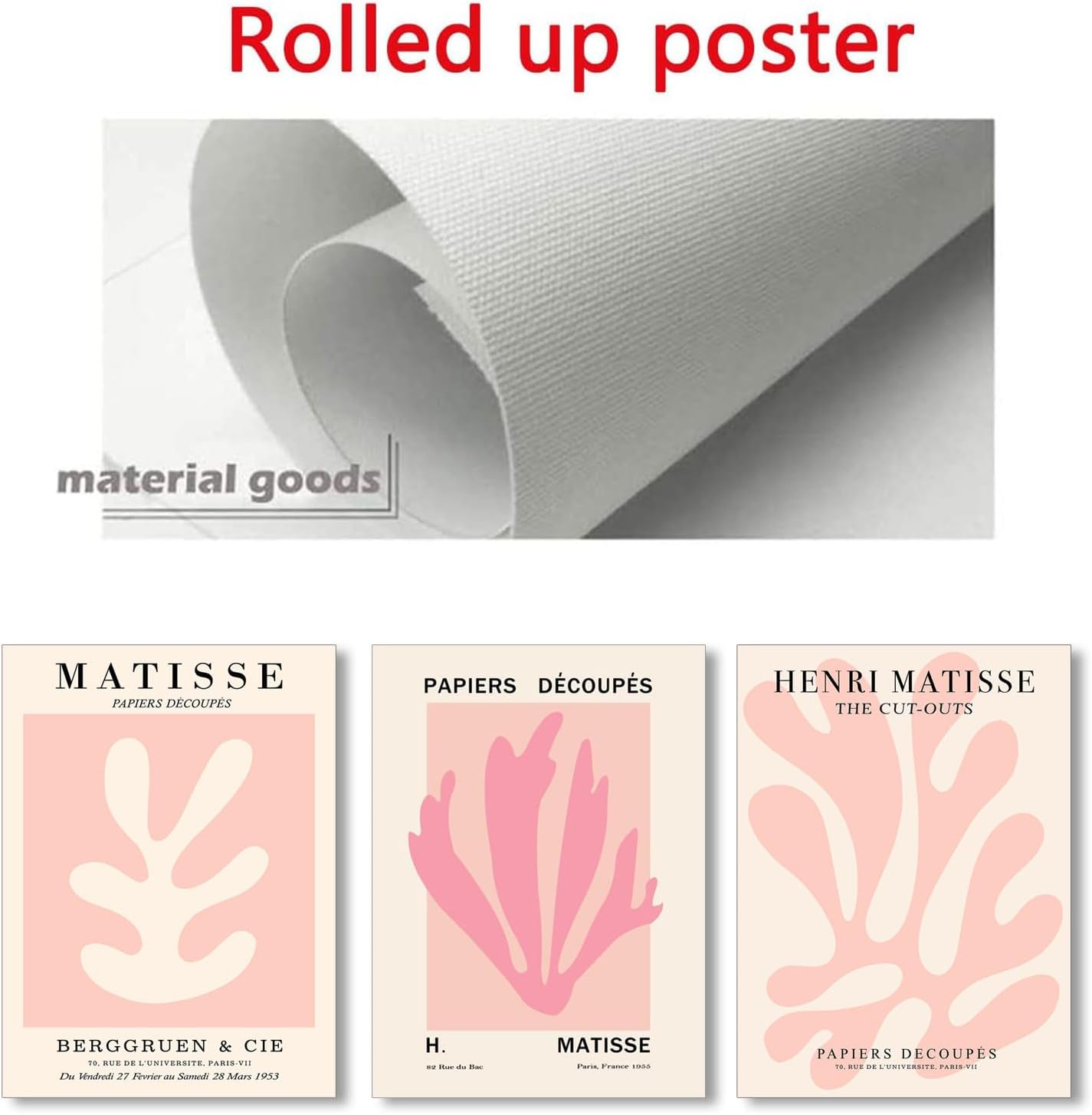 3Pcs Pink Matisse Wall Art Pictures Abstract Flower Market Poster Prints Retro Aesthetic Danish Pastels Canvas Painting Henri Matisse Artwork Wall Decor for Living Room Bedroom 12x16in Unframed