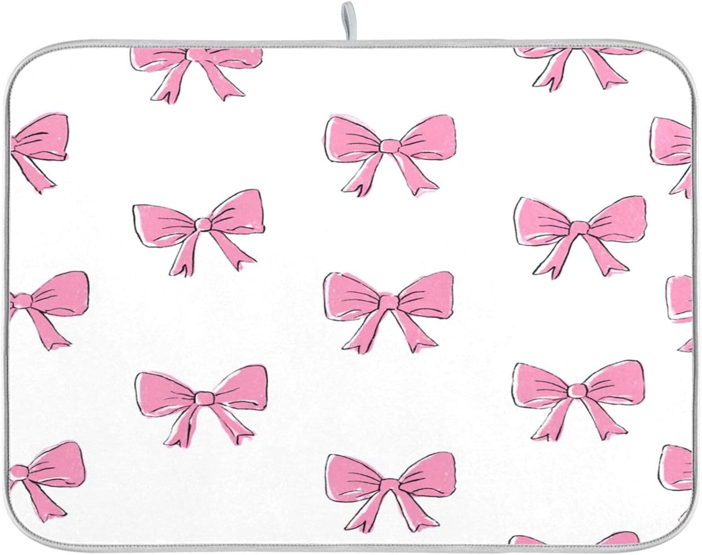 Cute Light Pink Bows Dish Drying Mat Absorbent Dishes Drainer Rack Mats Microfiber Reversible Dish Drying Pad Fast Dry Kitchen Accessories 16x18in For Kitchen Counter