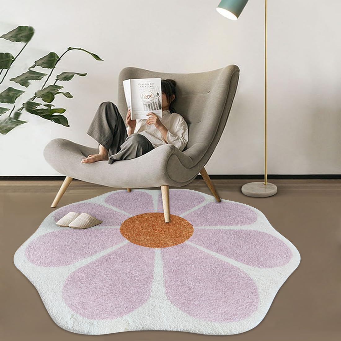 Flower Shaped Round Area Rug,Washable Round Soft Floral Area Rugs for Living Room Girls Bedroom Fluffy Circle Nonslip Circular Indoor Floor Mat for Entryway Kitchen-31.5" Round,Pink