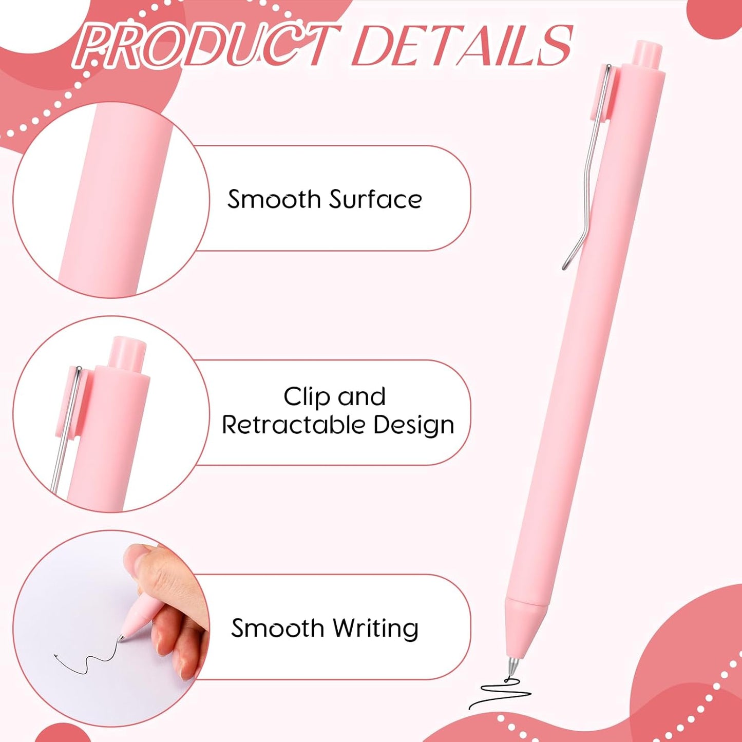 Sayglossy 50 Pcs Pink Ballpoint Pens Bulk Retractable Comfortable Writing Pens Cute Christmas Back to School Supplies in Medium Point 0.5 mm for Teacher Student Baby Shower