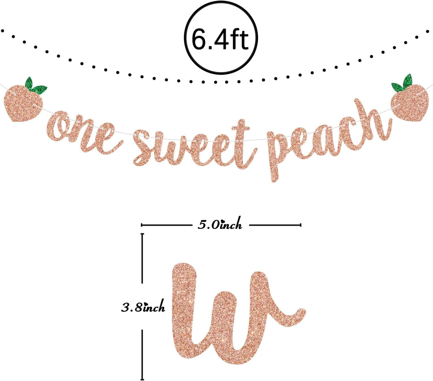 One Sweet Peach Banner, Rose Gold Glitter Peach Themed for 1st Birthday, Baby Shower, Fruit Theme Party Decorations