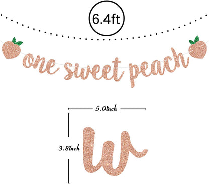 One Sweet Peach Banner, Rose Gold Glitter Peach Themed for 1st Birthday, Baby Shower, Fruit Theme Party Decorations