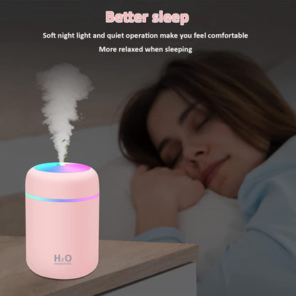 Mini Humidifier,300ml Small Cool Mist Humidifier with 7-Color LED Night Light,USB Personal Desktop Humidifier,2 Adjustable Mist Modes,Auto Shut-Off,Ultra Quiet,for Car,Office,Bedroom (Pink)