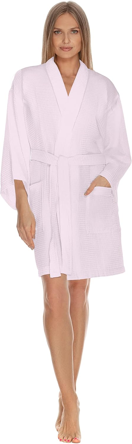 Boca Terry Womens Waffle Robes - Knee Length Robe - Lightweight Waffle Kimono Bathrobe