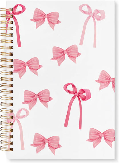 Marspark Cute Pink Bow Diary Journal for Teen Girls Women Back to School Stuff A5 Girly Ribbon Bow Spiral Notebook Coquette Aesthetic Stuff for Office School Day Classroom Prize Birthday Gifts 160page