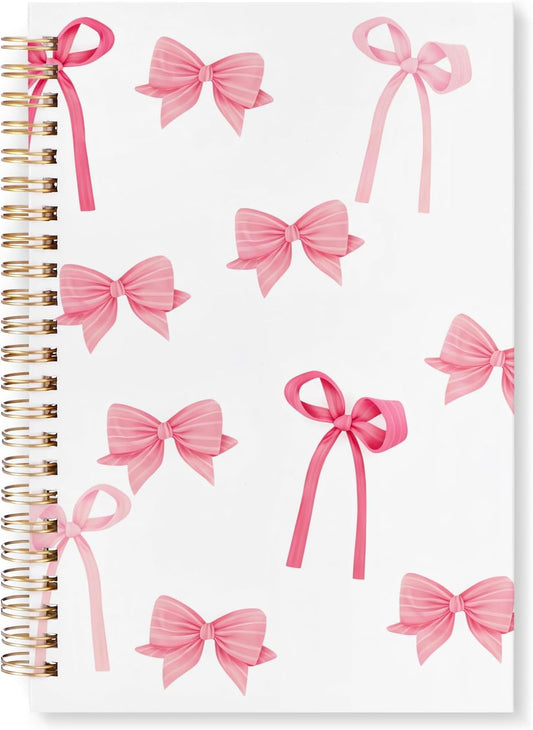 Marspark Cute Pink Bow Diary Journal for Teen Girls Women Back to School Stuff A5 Girly Ribbon Bow Spiral Notebook Coquette Aesthetic Stuff for Office School Day Classroom Prize Birthday Gifts 160page