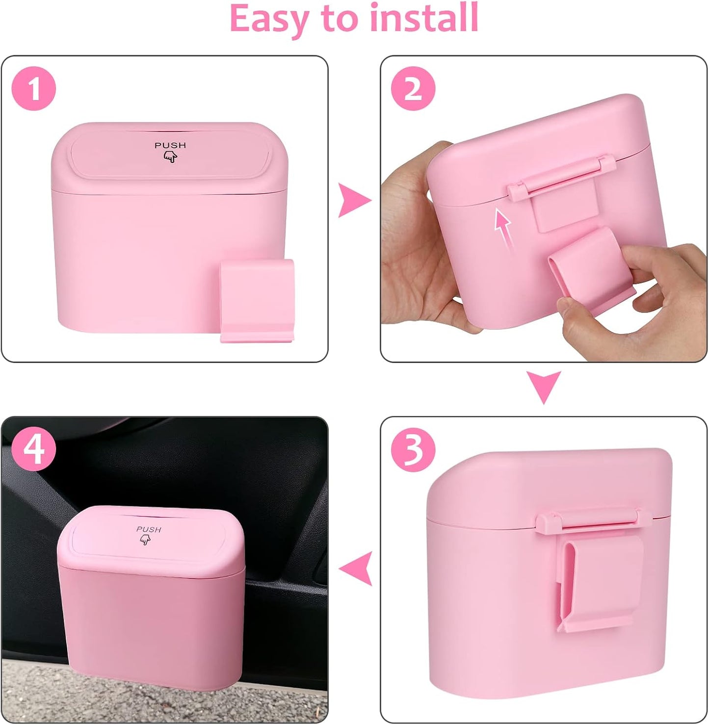Accmor Car Trash Can with Lid, Vehicle Trash Bin Car Dustbin Garbage Organizer Holder with One Roll Trash Bag, Portable Hanging Mini Leakproof Cars Storage Bag Container for Auto, SUV, Office (Pink)