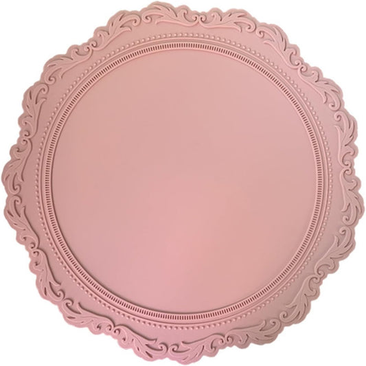Reusable Placemats Embossed Flower Pattern Silicone Tableware Mat Vintage Design for Home Decor Protection Kitchen Dishes Pot Pad Coaster Easy to Light Pink S