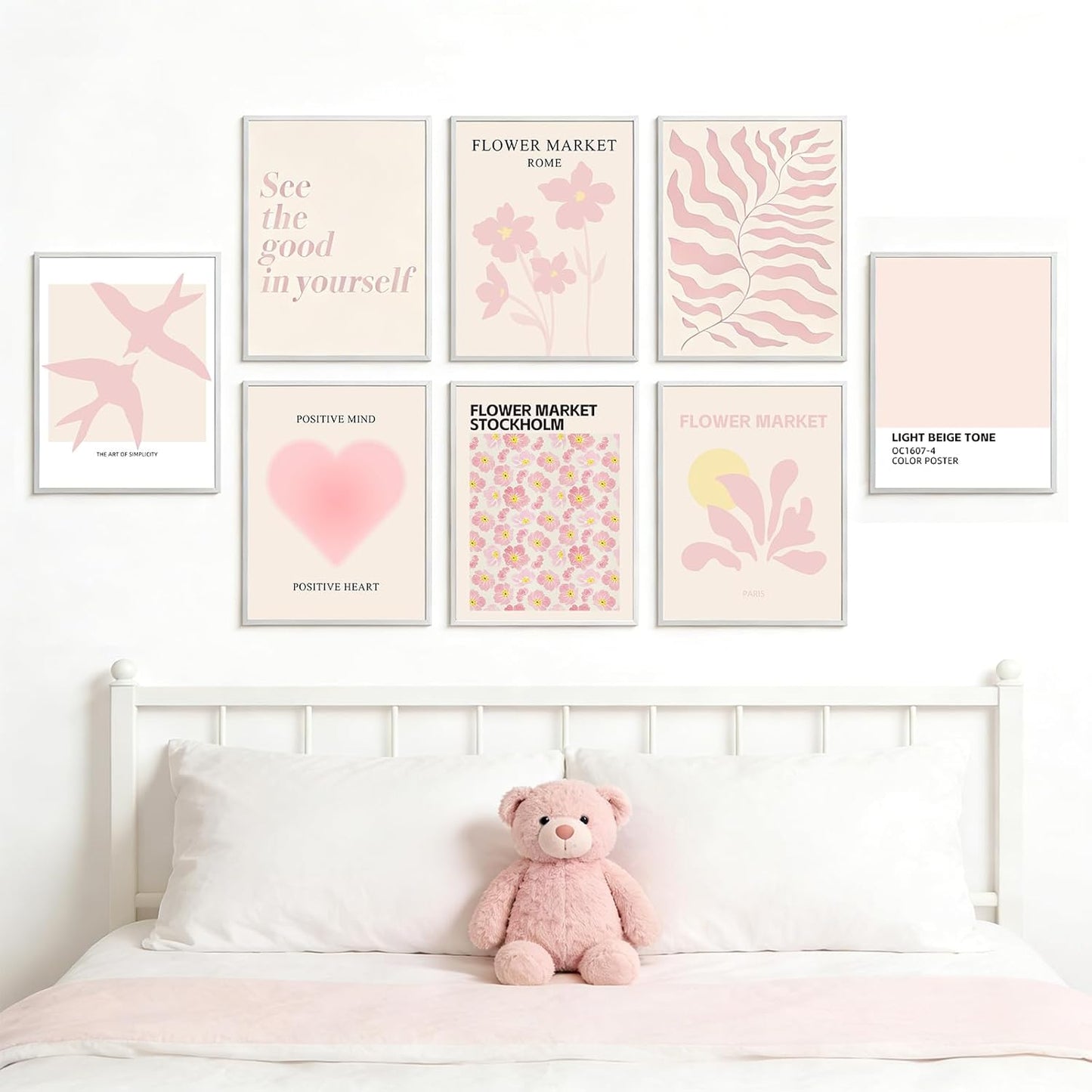 ZYLORI 9 Pcs Pink Preppy Room Decor - 8x10 Unframed Aesthetic Abstract Flower Posters, Pastel Gallery Wall Art, Chic Boho Prints for Teen Girls Bedroom, College Dorm Essentials
