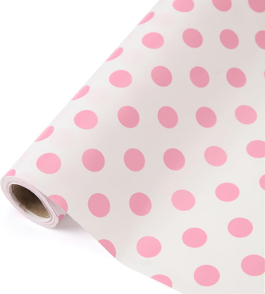Qirrmiy Polka Dot Wrapping Paper Roll, Mini Roll-17 Inches * 32.8 Feet, Pink Polka Dot Wrap Paper for Girls Women Grandma, for Mother's Day, Birthdays, Valentine's Day, Weddings, Anniversaries
