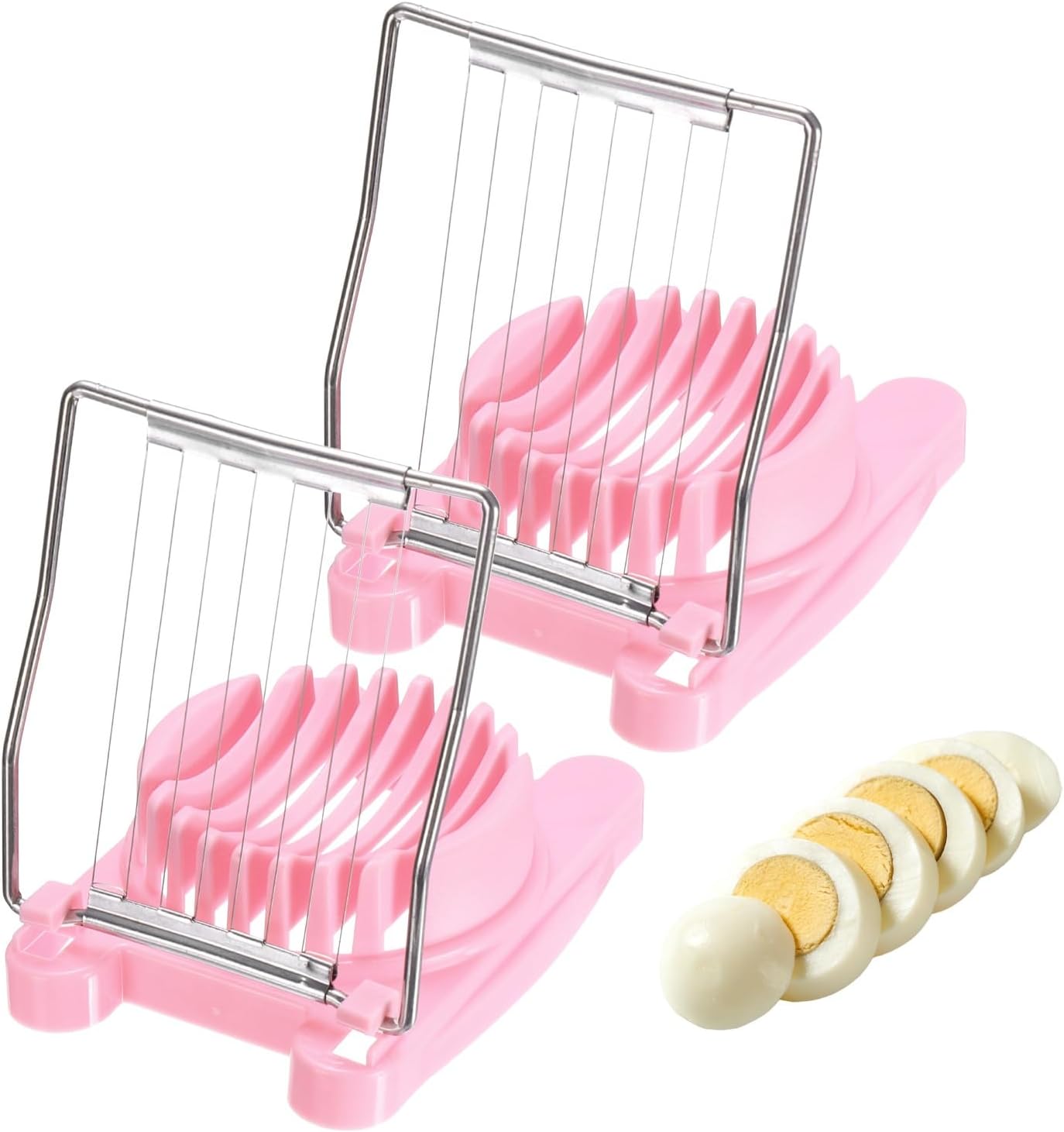 uxcell 2 Pack Egg Slicer for Hard Boiled Eggs, Stainless Steel Wire Multipurpose Egg Slicer Fruit Cutter Small Portable Eggs Peeler Tool for Strawberry Tomato Breakfast Salad, Pink