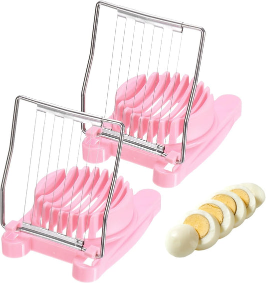 uxcell 2 Pack Egg Slicer for Hard Boiled Eggs, Stainless Steel Wire Multipurpose Egg Slicer Fruit Cutter Small Portable Eggs Peeler Tool for Strawberry Tomato Breakfast Salad, Pink