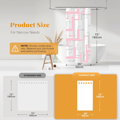 BTTN Stall Fabric Shower Curtain, 36x72 Inches Small Geometric Cloth Shower Curtain Set with 6 Plastic Hooks, Narrow Hotel Spa Half Neutral Modern Simple Polyester Shower Curtains for Bathroom, Pink
