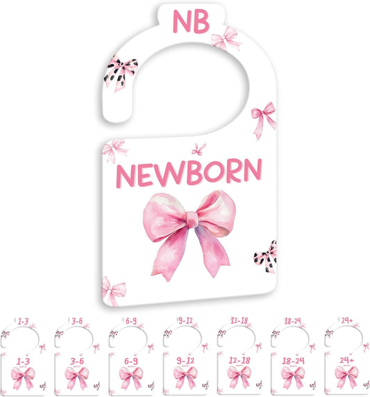JMOST Pink Bows Baby Closet Dividers for Nursery Closet Organizer, Newborn to 24 Months Size Clothes, Hangers with Size Dividers, Double Sided