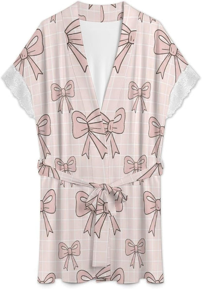 Pink Bow And Stars Womens Robe Bath Robe Sexy Robes for Women
