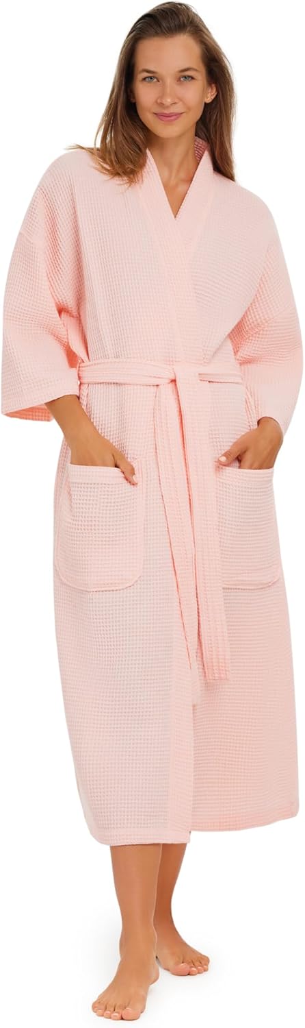 MONARCH Unisex Square Waffle Spa Kimono Robe – Soft Lightweight Fabric & Generously Sized Hotel & Spa Robe with Pockets