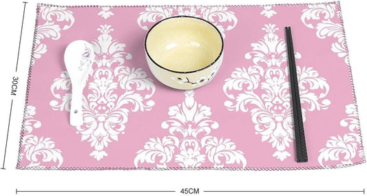 Peach Damask Pattern Placemats Set of 4 - Non-Slip Heat Resistant Place Mats Farmhouse Rustic Table Mats Reusable Hard Canvas Placemat for Dining, Kitchen, Party Indoor/Outdoor Decoration