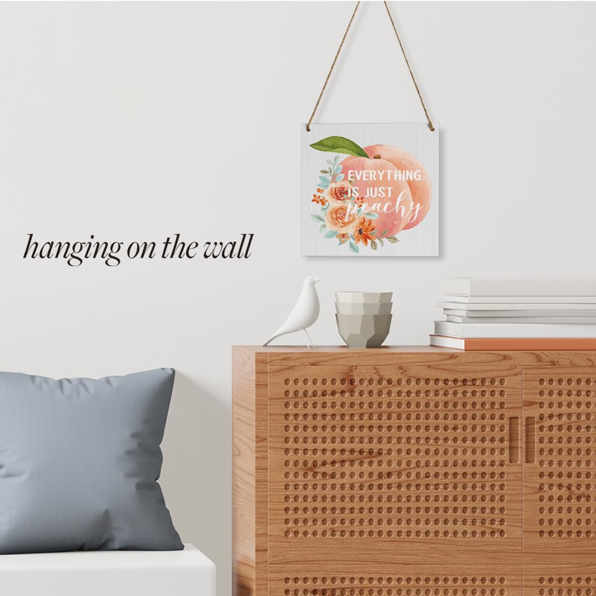 HTBIG Peach Fruit Decor Wood Sign - Farmhouse Style, 7.1 x 7.1 Inches, Nature Theme, Wall Mount, Perfect for Home, Office, Kitchen, Outdoor Decor & Gifts