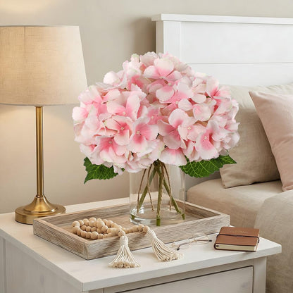 DILATATA Hydrangea Artificial Flowers with Glass Vase, Pink Real Touch Silk Hydrangea Arrangement with Faux Water, Small Faux Floral Centerpiece for Home Decor, Wedding, Bathroom, Shelf, Coffee Table