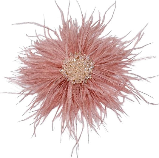 Beaded Feather Flower Large Brooch Pin for Women Men Elegant Oversized Dandelion Pompom Floral Brooches Pins Wedding Ceremony Cocktail Party Boutonniere Dress Accessories Jewelry 180mm