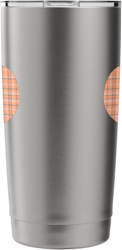 Cute Pastel Coral Peach Plaid Gingham Pattern Minimalist Stainless Steel Insulated Tumbler