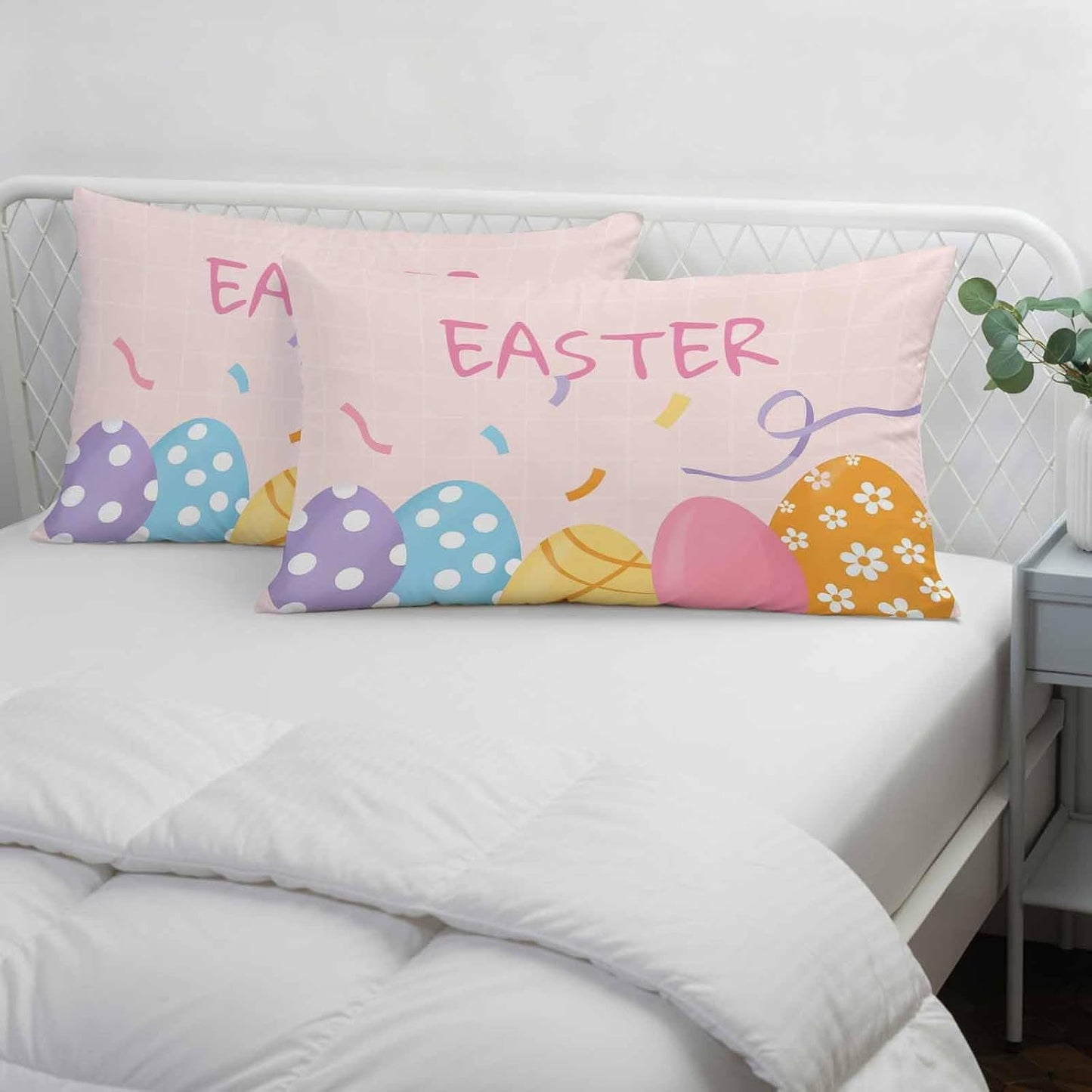 Easter Eggs Pillow Covers 16x24 Inch, Purple Blue Yellow Pink Eggs Light Orange Background Soft Brushed Throw Pillow Covers with Hidden Zipper Decorative Pillowcase for for Bedroom Sofa Couch