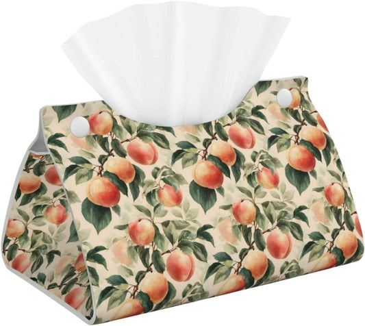 Peach Print Tissue Box Cover,Rectangular Pu Leather Tissue Holder for Bathroom Living Room Office