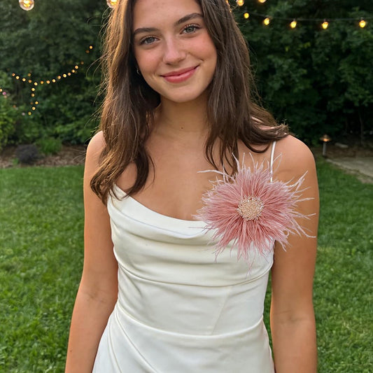 Beaded Feather Flower Large Brooch Pin for Women Men Elegant Oversized Dandelion Pompom Floral Brooches Pins Wedding Ceremony Cocktail Party Boutonniere Dress Accessories Jewelry 180mm