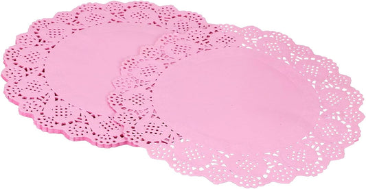 uxcell 50Pcs Paper Doilies, 10.5" Lace Doilies Round Paper Placemats for Dessert Cake Wedding Birthday Party Decorations Sandwiches Restaurants, Pink
