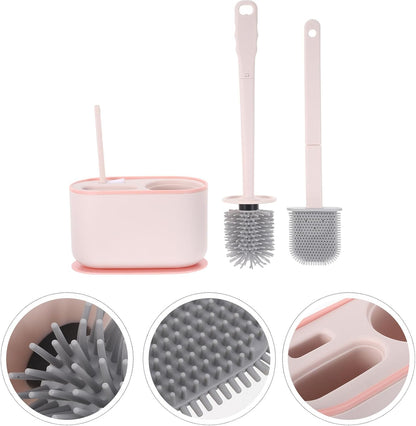 Yardwe Wall-Mounted Toilet Brush Set with Long Handle, Pink Toilet Bowl Cleaner Brush, Bathroom Cleaning Accessory for Deep Scrubbing and Easy Storage