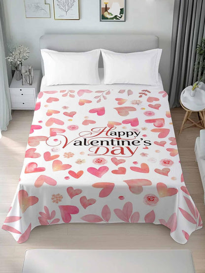Valentine's Day Full Size Sheets - Hotel Quality Full Flat Sheet Only 1 Pack, Peach Pink Love Floral Modern Romantic Soft Bed Sheet Brushed Microfiber Bedding Top Sheets for Home Dorm