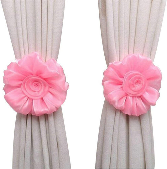 1 Pair Flower Curtain Tiebacks Christmas Decor for Baby Nursery Room Girl’s Bedroom Window Drapes Wedding Birthday Party Decoration Ties Holdbacks Home Bridal Shower Gift Ornament (Pink)