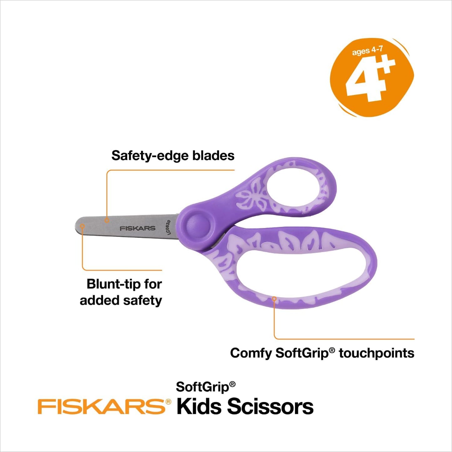 Fiskars 5" SoftGrip Blunt-Tip Scissors for Kids Ages 4-7 (3-Pack), Scissors for School or Crafting, Back to School Supplies, Blue, Purple, and Pink Designs