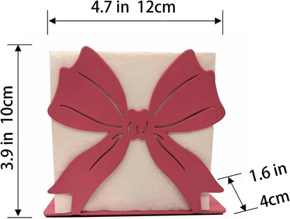 Pink Napkin Holder for Table - Decorative Bow Design Napkins Holder for Paper Napkins, Elegant Restaurant & Dining Table Accessory, 4.7 x 4 Inches (Rose Pink)