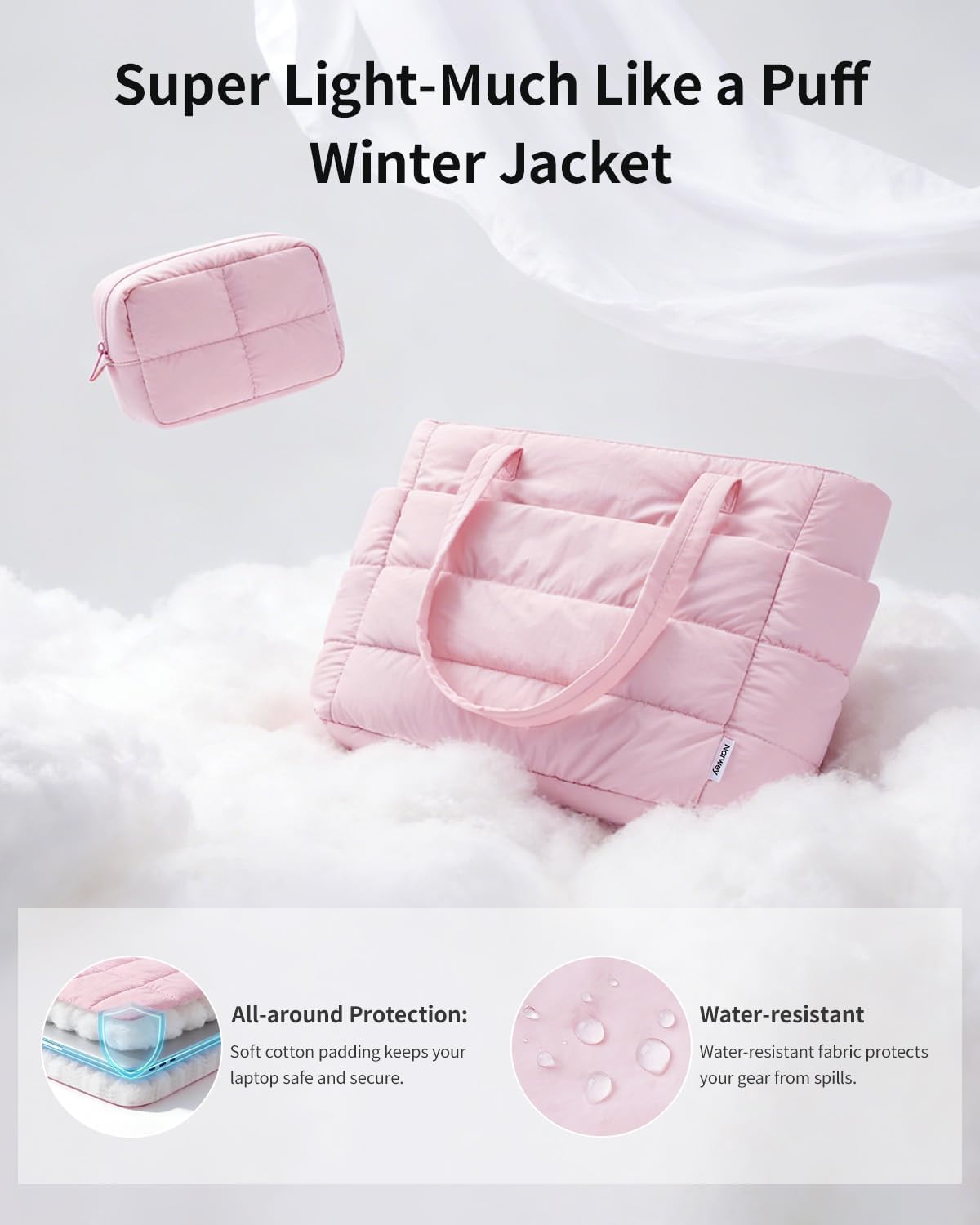 Narwey Nylon Puffer Tote Bag for Women, Puffy Work Nurse Teacher Tote Bag, Quilted Shoulder Bag for Travel, Gym, Gifts