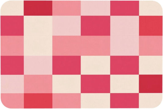 Red Pink Checkerboard Plaid Print Absorbent Bath Mat Non Slip Washable Doormat 15.7x23.6 in Quick Dry Shower Mat Thin Floor Rug for Bathroom Kitchen Entryway