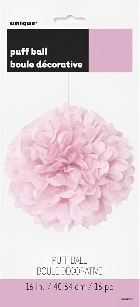 Lovely Pink Solid Hanging Tissue Pom Poms,16", Elegant & Versatile Decor - Perfect for Weddings, Baby Showers, Parties & Events