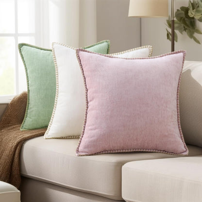 decorUhome Summer Chenille Soft Cozy Throw Pillow Covers 18x18 Set of 2, Modern Farmhouse Boho Velvet Decorative Pillow Cases with Stitched Edge for Couch Sofa Bed Home Decor, Blush Pink