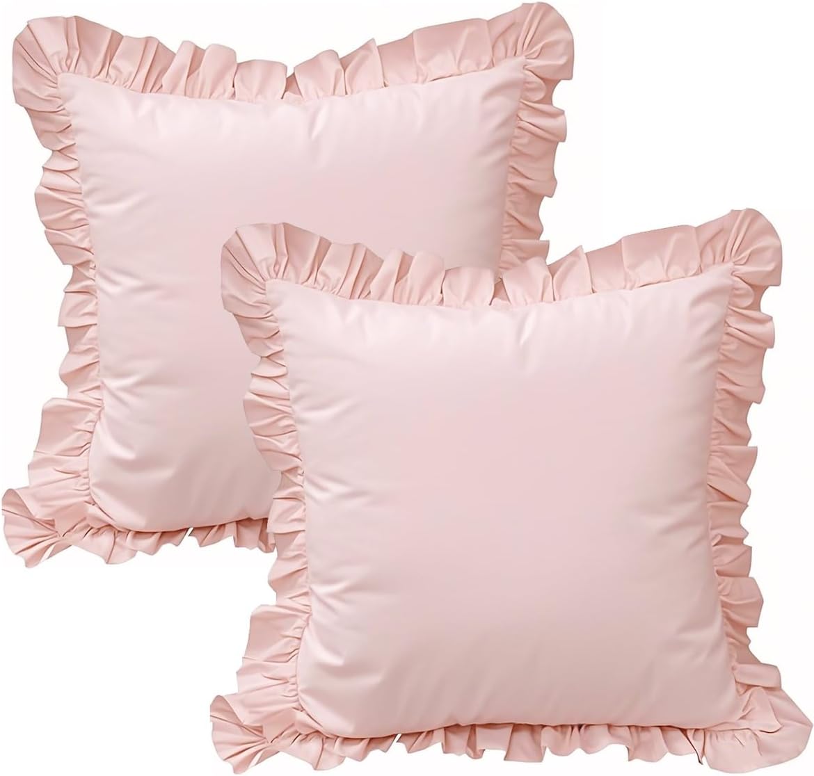 QSH Pink Ruffled Euro Pillow Shams Set of 2, Shabby Boho Chic Farmhouse Euro Pillow Covers Vintage Ultra Soft and Breathable Microfiber Pillowcases 26"x26" for Bedroom