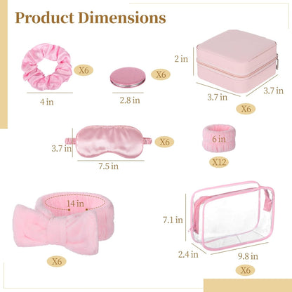 6 Sets Pink Spa Party Supplies for Women, Spa Favor Kit with Jewelry Box Headband Eye Mask Glitter Mirror Hair Tie Clear Zipper Bag, DIY Spas Present Set for Sleepover Bridal Shower Slumber Party