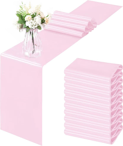 Horbaunal 12 Pack Light Pink Satin Table Runner 12 x 108 Inch, Smooth Table Runners for Wedding Banquets Birthday Party